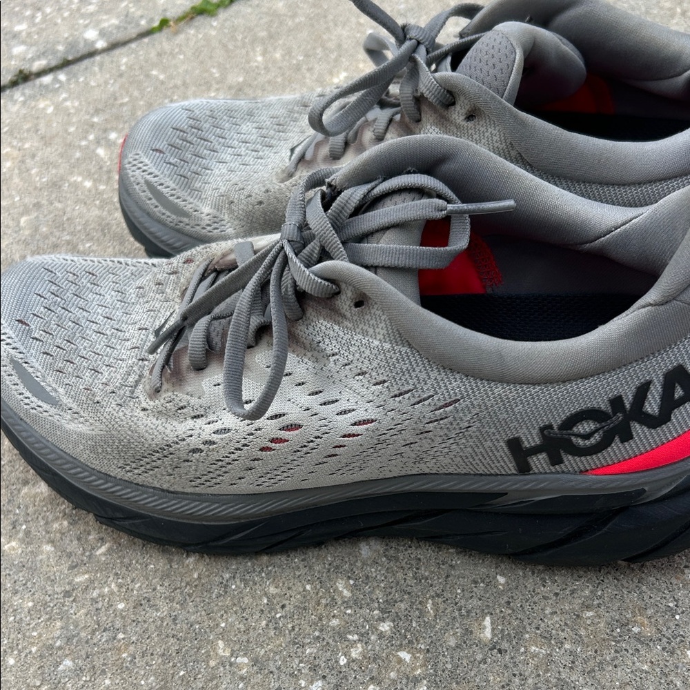 Hoka Gray Shoes with Pink Accent Clifton 8